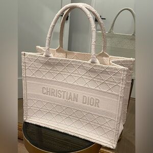 SOLD - SOLD- CHRISTIAN DIOR White Ivory Cannage Medium Book Tote.